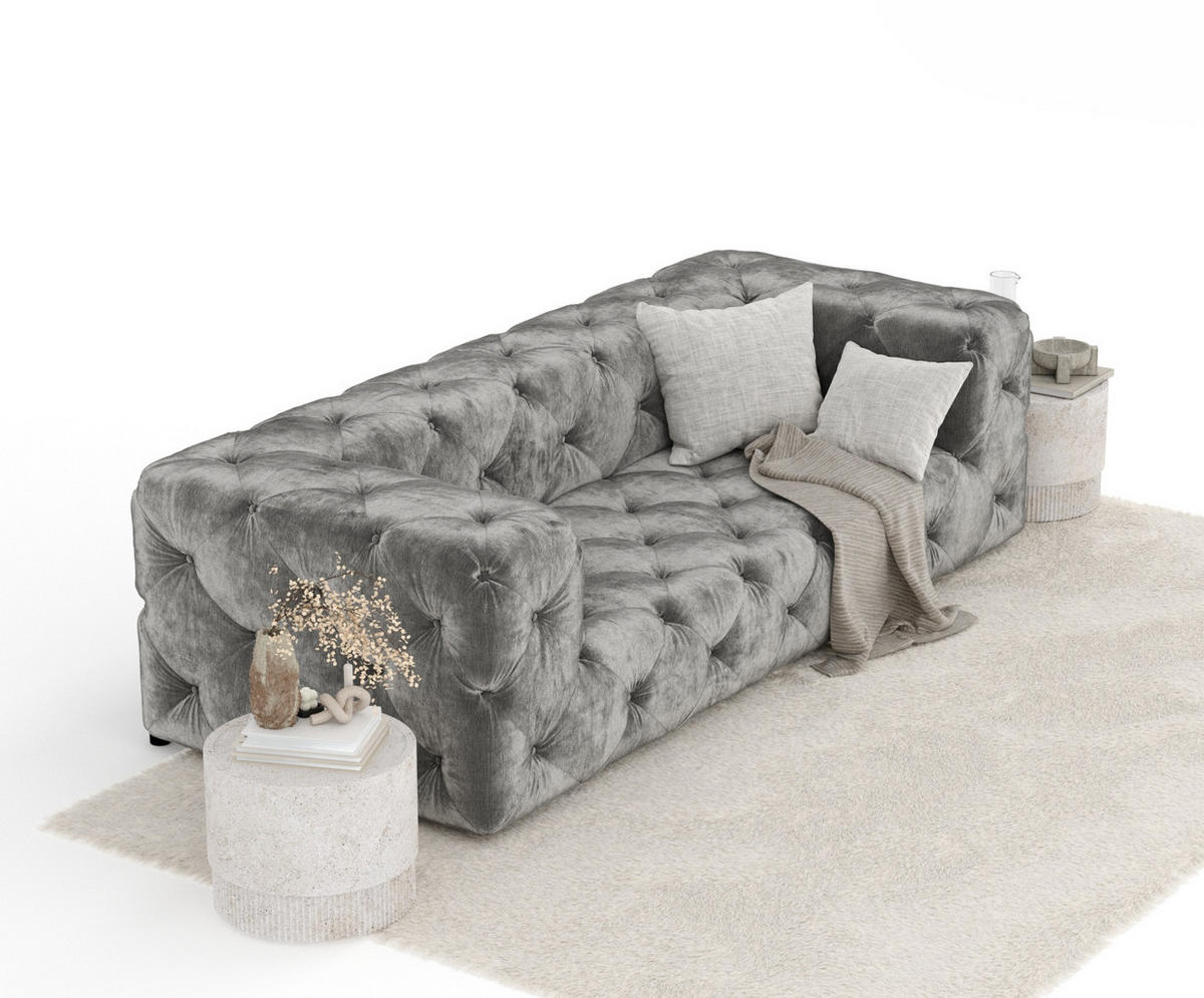 3-SITZER-SOFA Cosimo Grau Samtstoff - Schwarz/Grau, Holz/Holzwerkstoff (230/71/100cm) - Maison de Reve