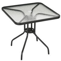 GARTENTISCH 76/76/72 cm mit Schirmloch, gehärteter Glasplatte und Metallgestell, Schwarz - Naturfarben, Metall (76/76/72cm) - Redom