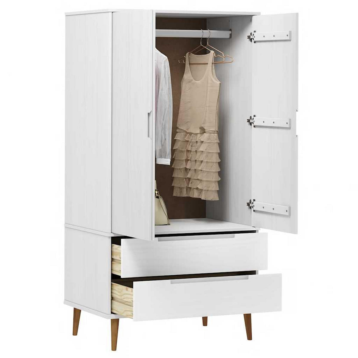 KLEIDERSCHRANK Molde Weiss 90/55/175 Cm Massivholz Kiefer - Weiß, Holz (55/175/90cm) - vidaXL