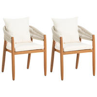 GARTENSTUHL 2er Set Akazienholz Weiß Marzamemi - Braun/Weiß, Holz (59/87/53cm) - Beliani
