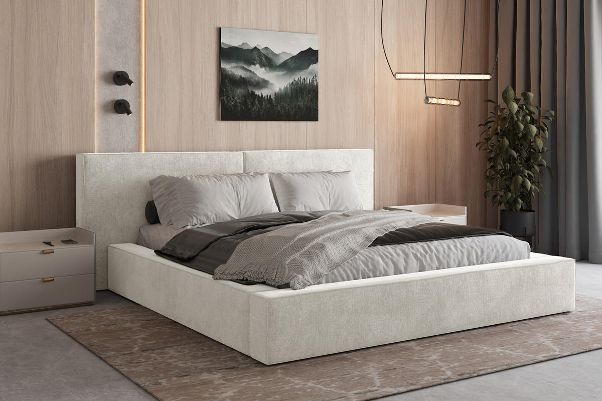 POLSTERBETT 06 140x200 cm – Tresor - Bett mit Bettkasten, Metall-Lattenrost - Creme, Holz (140/200cm) - ROYAL24_MARKT