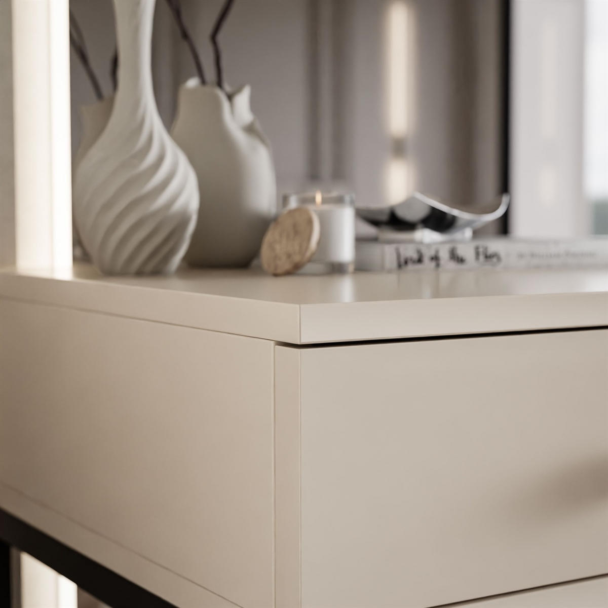 KONSOLE Glamour auf schwarzem Gestell PUSH OPEN - Kaschmir/Schwarz, Holzwerkstoff (100/81/42cm) - Lookway