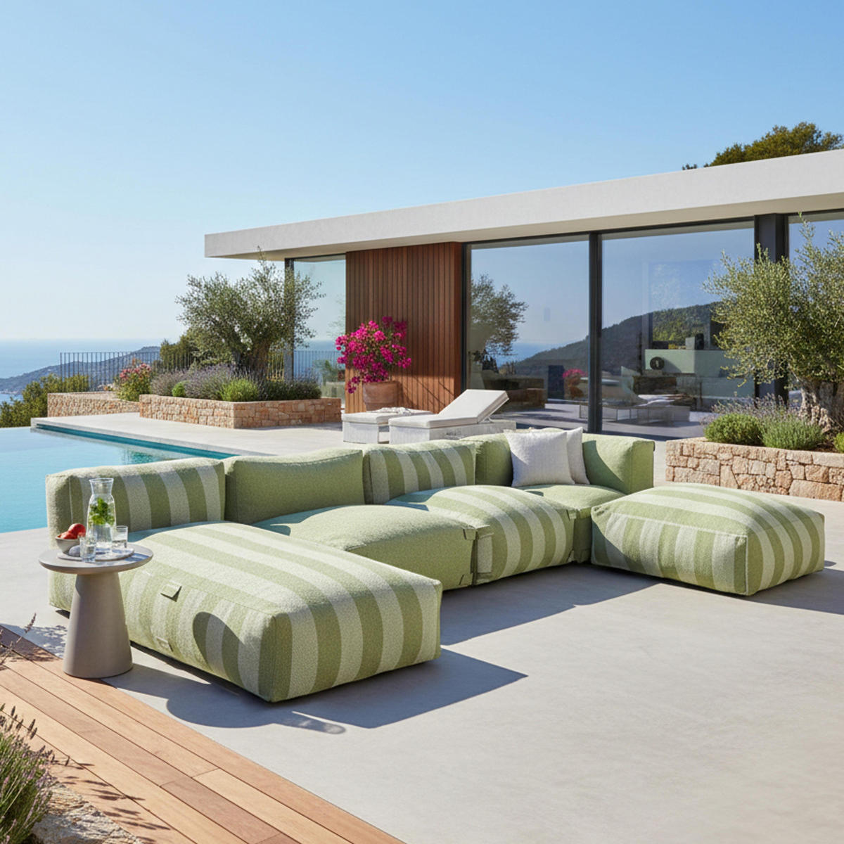 GARTENSOFA mit 5 Sitzplätzen, Kaktusgrün - Grün, Textil - Oviala