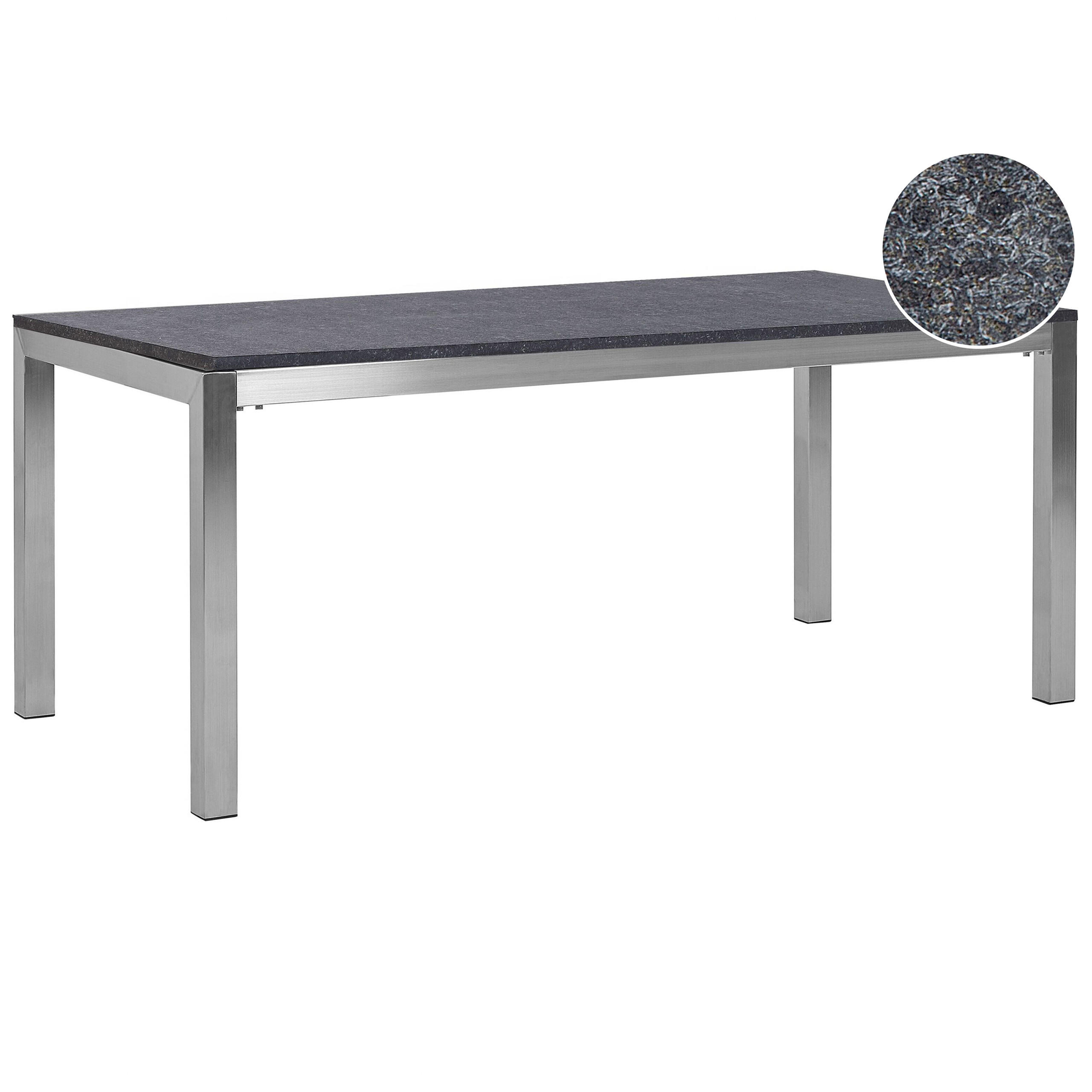 GARTENTISCH Edelstahl/Naturstein schwarz geflammt 180/90 cm einteilige Tischplatte Grosseto - Silberfarben/Schwarz, Stein (180/90/76cm) - Beliani