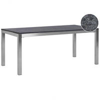 GARTENTISCH Edelstahl/Naturstein schwarz geflammt 180/90 cm einteilige Tischplatte Grosseto - Silberfarben/Schwarz, Stein (180/90/76cm) - Beliani