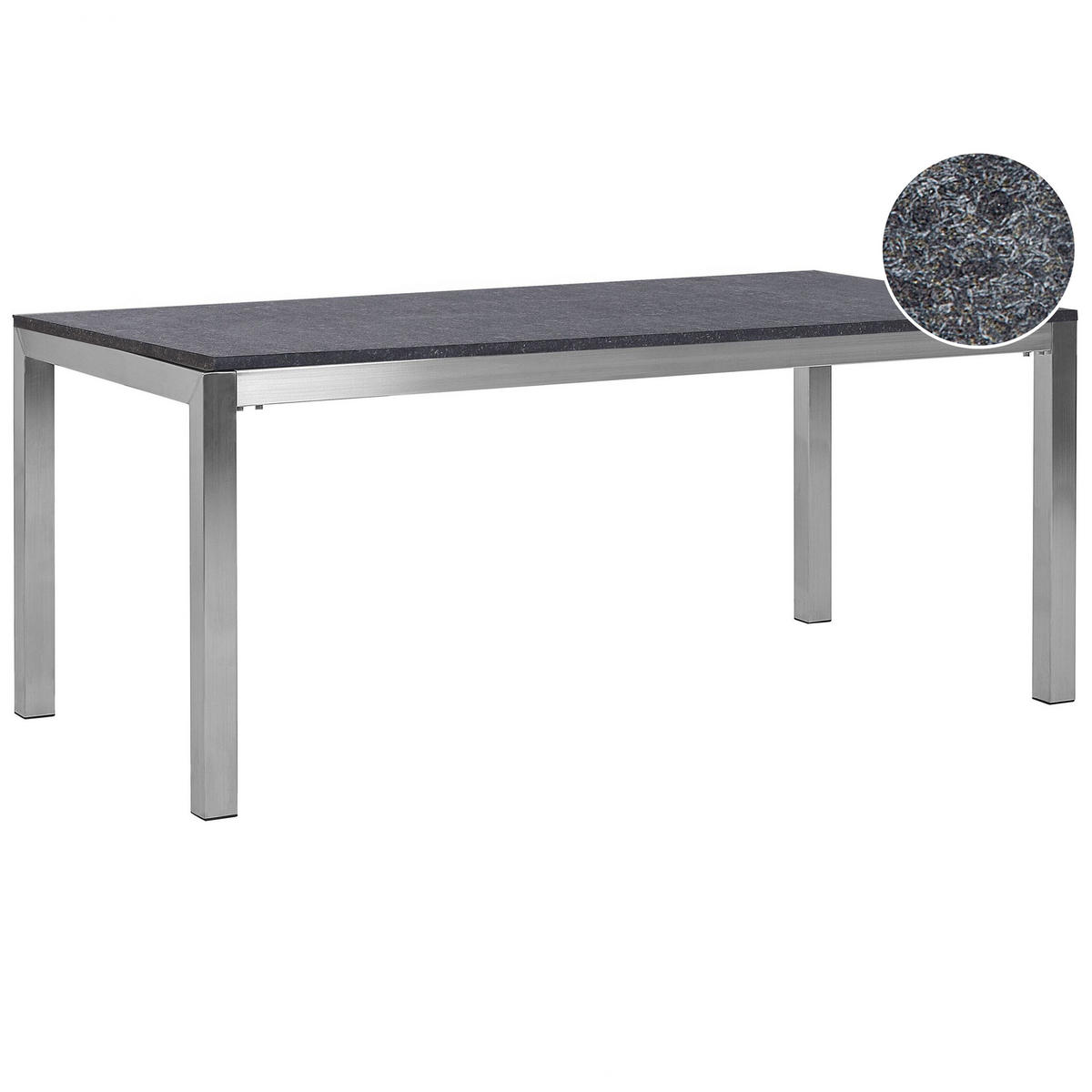 GARTENTISCH Edelstahl/Naturstein schwarz geflammt 180/90 cm einteilige Tischplatte Grosseto - Silberfarben/Schwarz, Stein (180/90/76cm) - Beliani