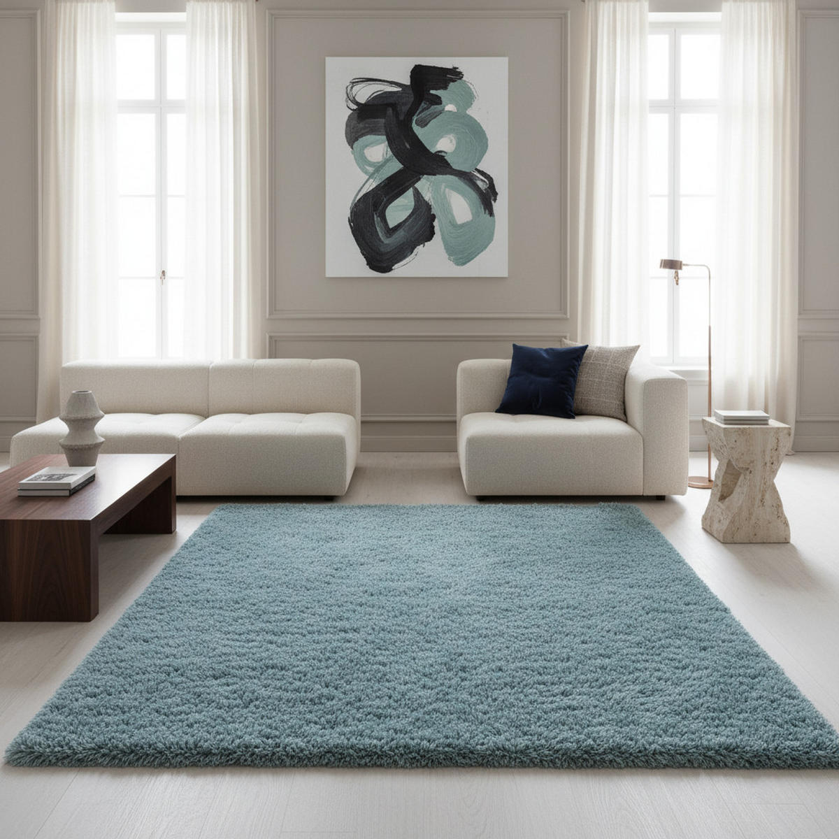 HOCHFLORTEPPICH Shaggy Uni Kuschelig Waschbar Wohnzimmer Strapazierfähig Blau 120x170 cm – SALZACH - Blau, Textil (120/170cm) - KADIMA DESIGN