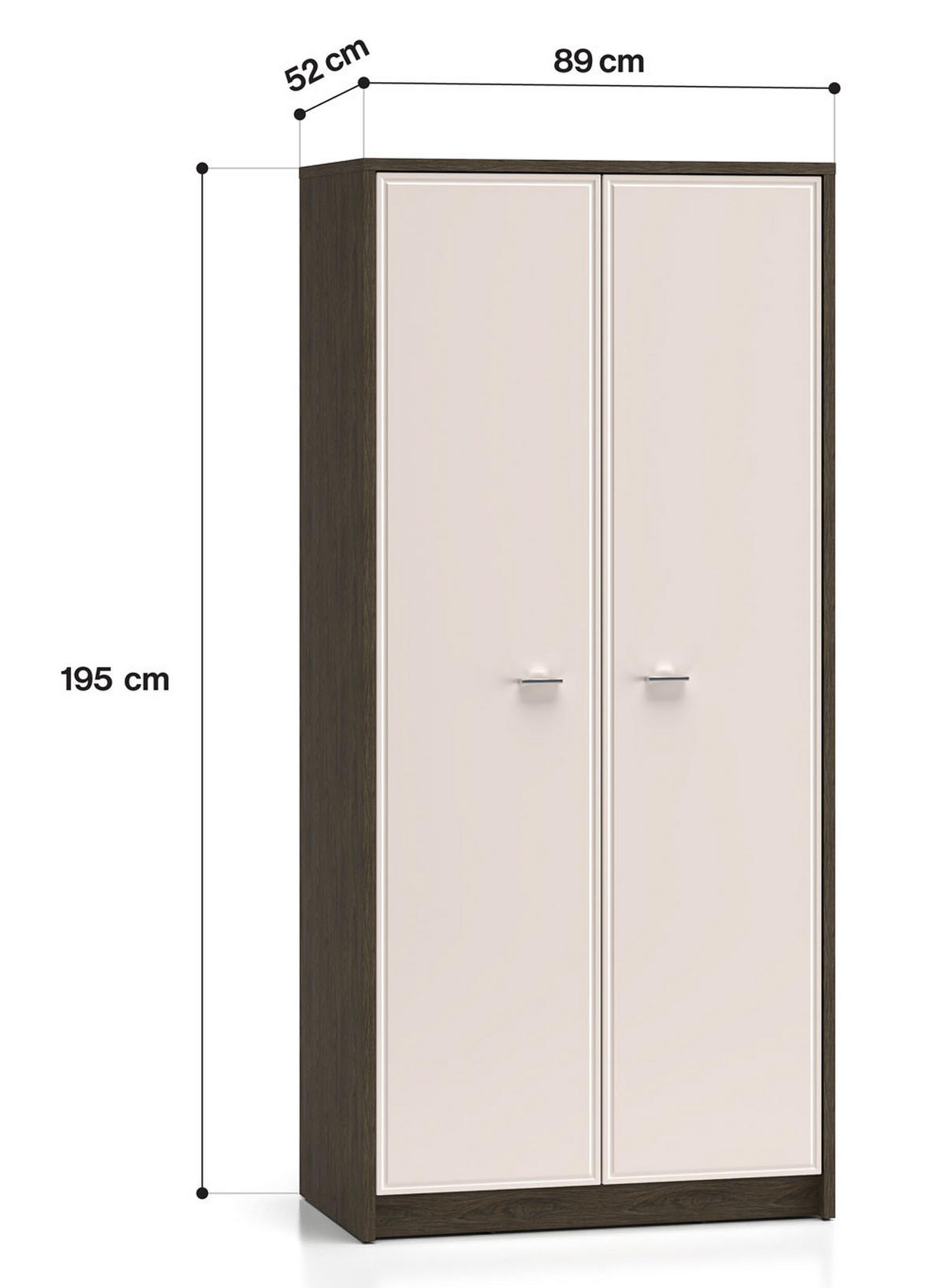 KLEIDERSCHRANK Avante Windmill Eiche dunkel / Cashmere Hochglanz 89 / 52 / 195cm - Eichefarben/Beige, Holz/Holzwerkstoff (89/195/52cm) - Feldmann-Wohnen