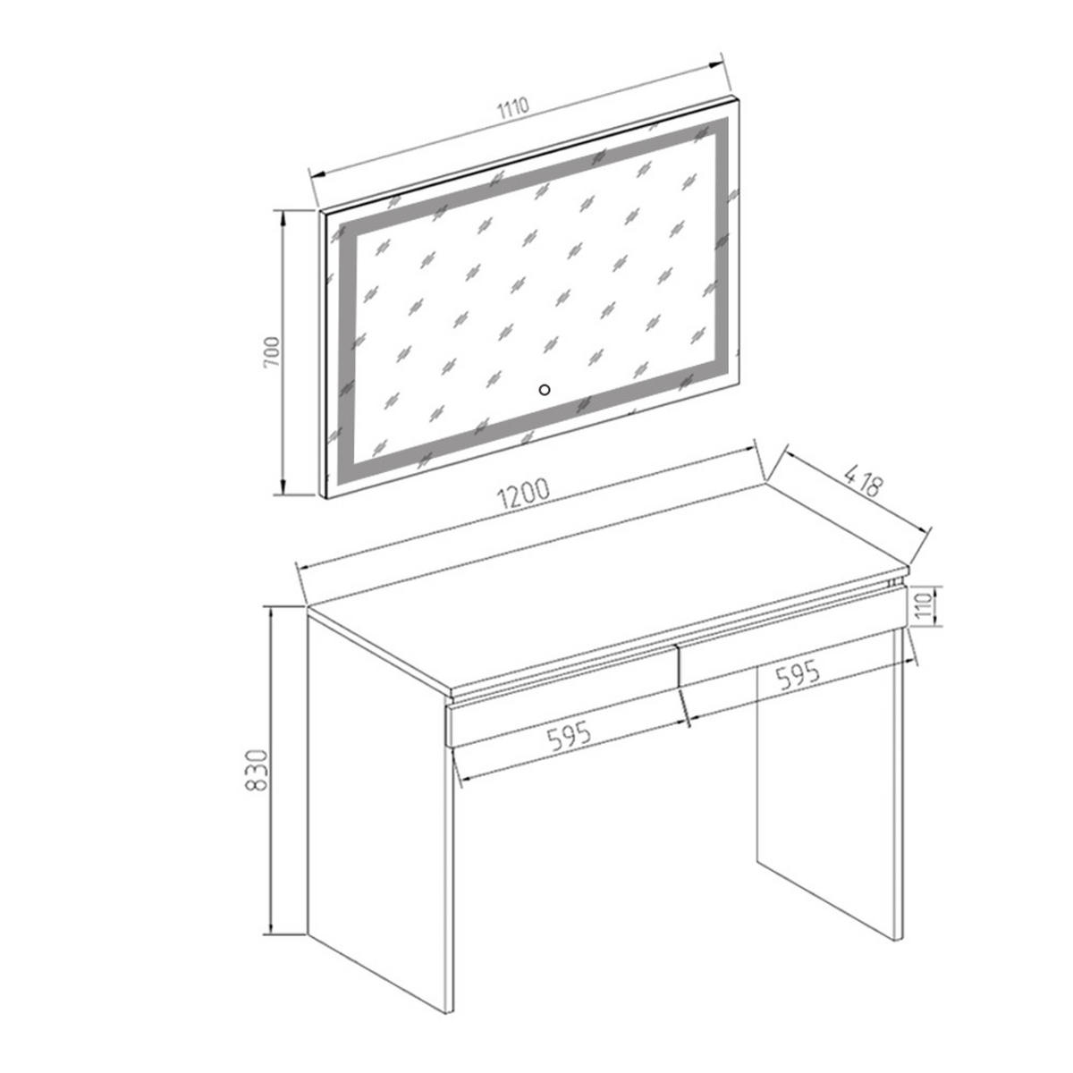 SCHMINKTISCH Emma Weiß 120 cm mit LED-Spiegel - Weiß, Holzwerkstoff (120/83/41.8cm) - Vicco