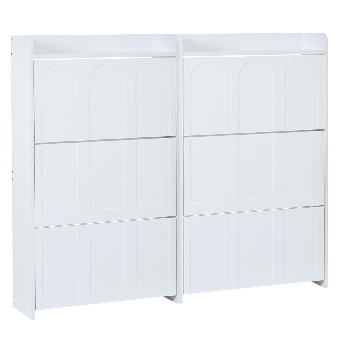 SCHUHSCHRANK 140/25/120 cm mit 6 Klapptüren und Schublade aus MDF, Weiß - Weiß, Holzwerkstoff (70/120/25cm) - Redom