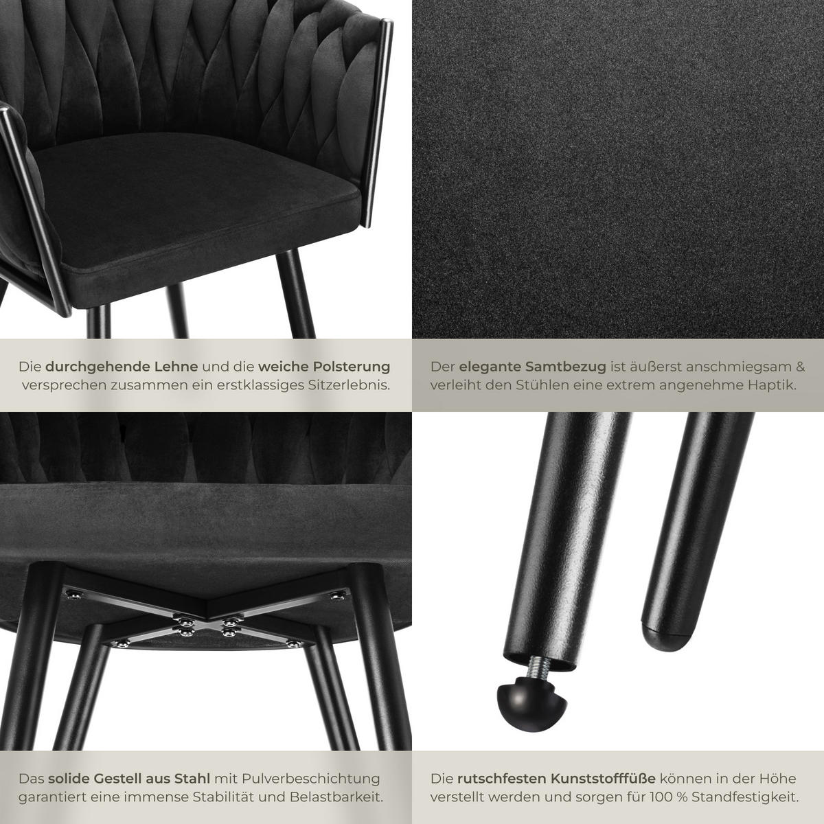 ESSZIMMERSTUHL 4er Set Astano 60 5 x 55 x 75 cm schwarz - Schwarz, Textil (60.5/75/55cm) - tectake