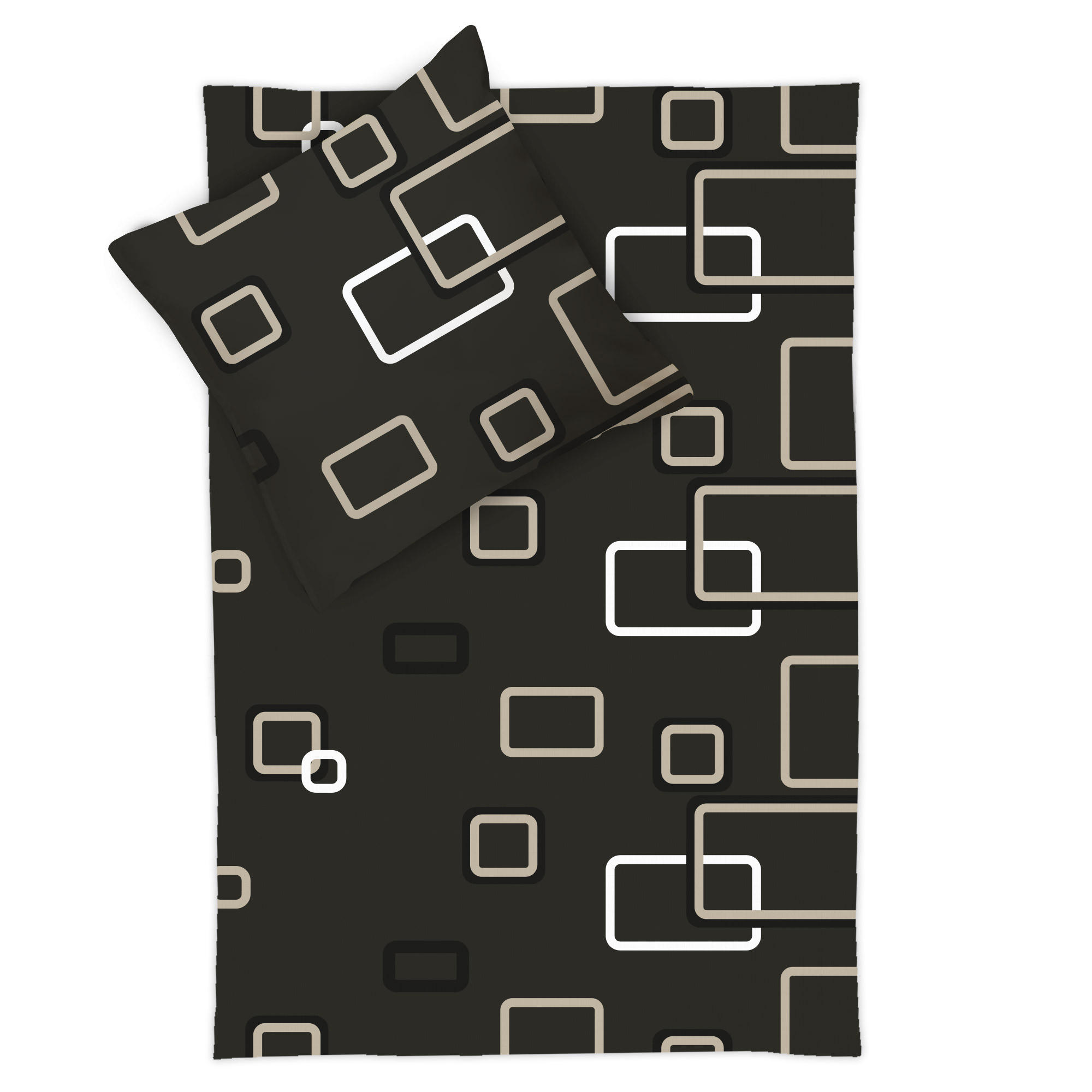 BETTWÄSCHE Noa 135x200cm + Kissenbezug 80x80cm Anthrazit Ornamente Renforcé - Anthrazit, Textil (200/135cm)