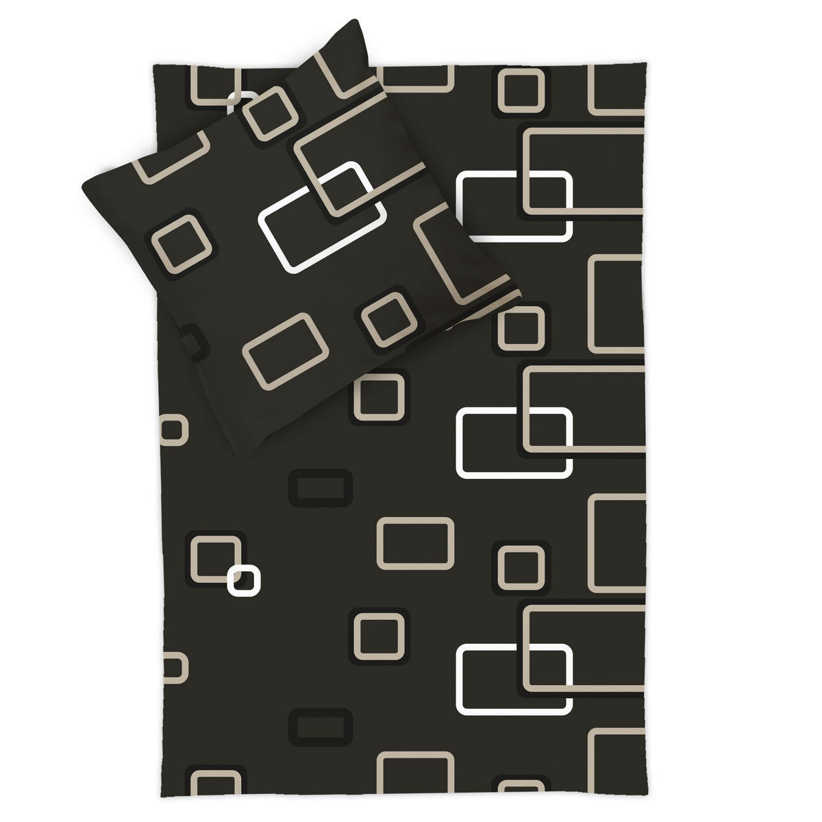 BETTWÄSCHE Noa 135x200cm + Kissenbezug 80x80cm Anthrazit Ornamente Renforcé 2er Set - Anthrazit, Textil (135/200cm)