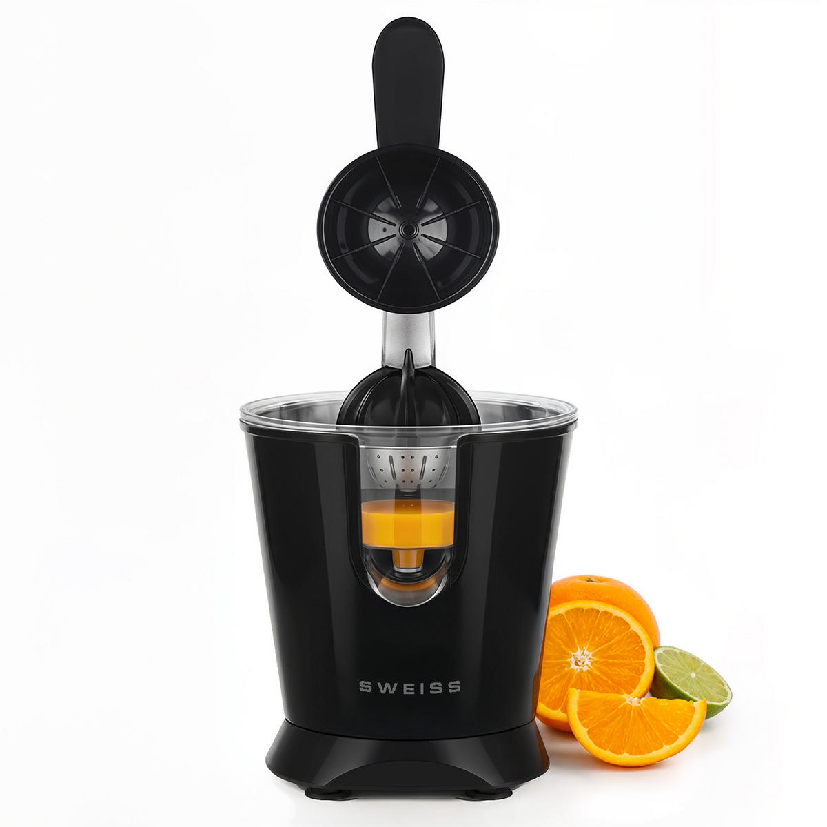 ZITRUSPRESSE ZEST9 Schwarz, tropffreier Ausgießer, leistungsstarker Gelenkarm, 160 W - Schwarz, Metall (18.5/29/25cm) - SWEISS