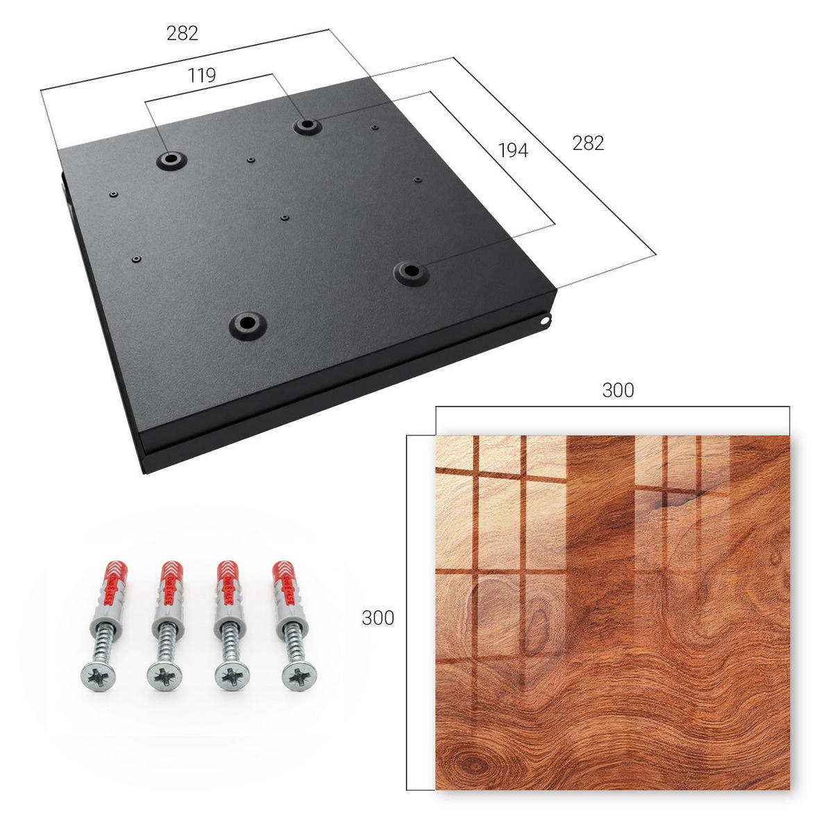 SCHLÜSSELBOX Schwarz 30x30 cm- Türöffnung nach rechts - Holzstruktur - Braun, Metall (30/30/5cm) - TULUP