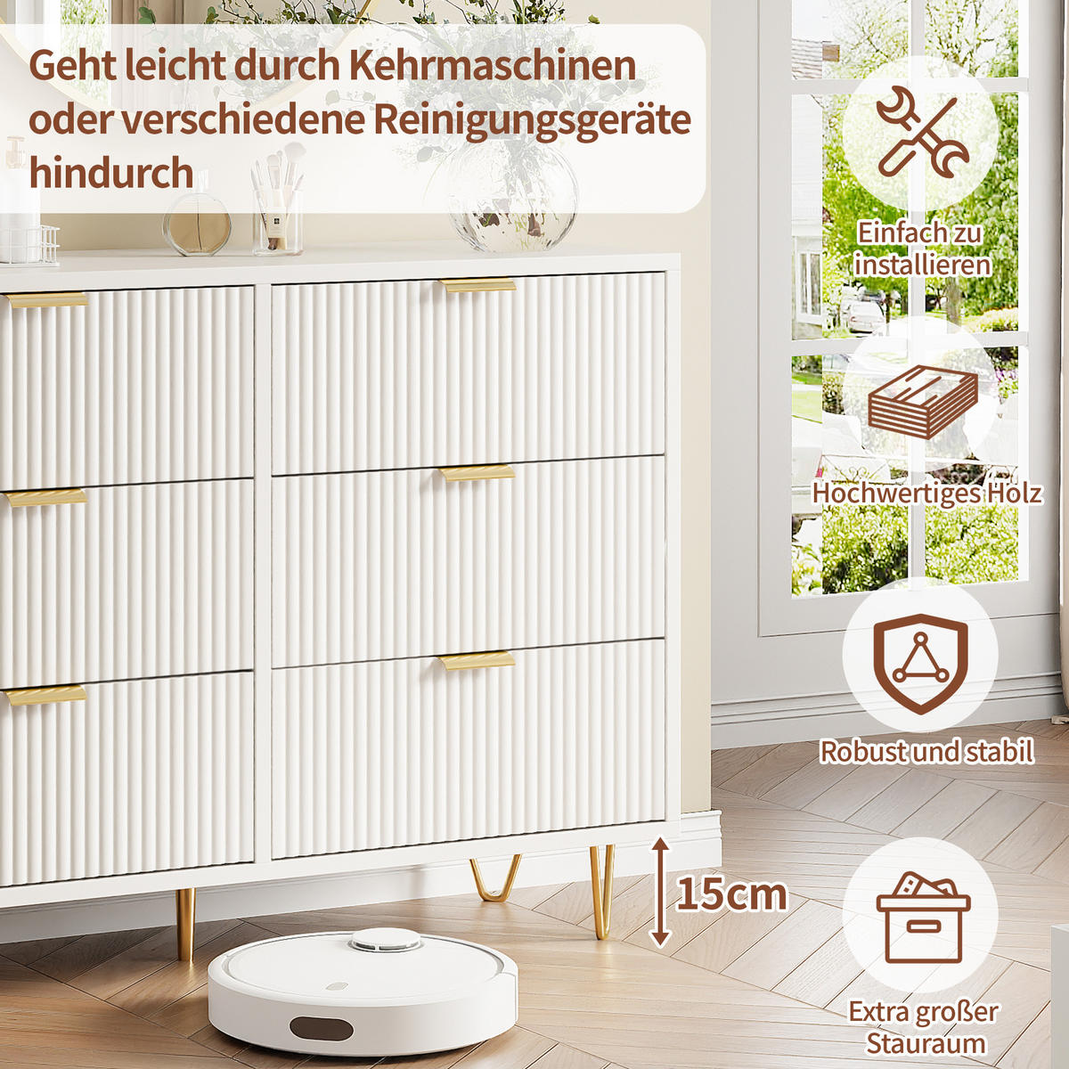 KOMMODE mit 6 Schublanden 100x34x73cm Aufbewahrungsschrank - Weiß, Holz (34/73/100cm)