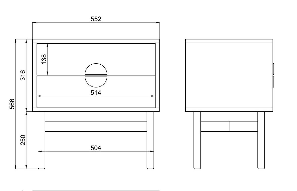 NACHTSCHRANK Stoon Schwarz 55 cm - Goldfarben/Schwarz, Holzwerkstoff/Metall (55.2/57/38cm) - Selsey