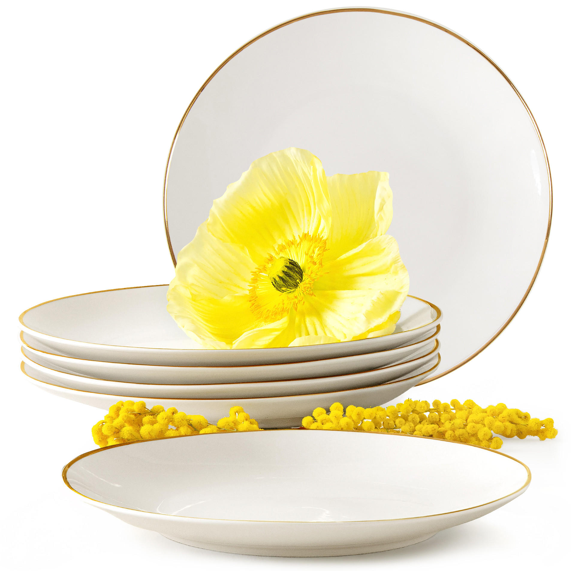 DESSERTTELLER-SET AD BELLA, 6-tlg - Ecru/Goldfarben, Keramik (20cm) - KONSIMO®