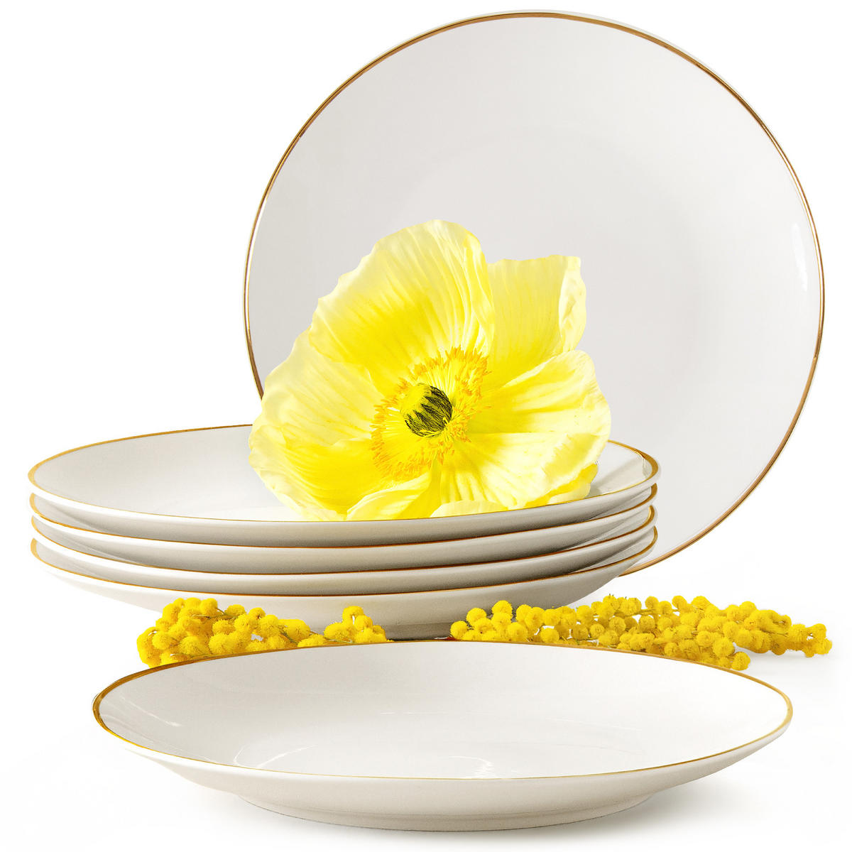 DESSERTTELLER-SET AD BELLA, 6-tlg - Ecru/Goldfarben, Keramik (20cm) - KONSIMO®