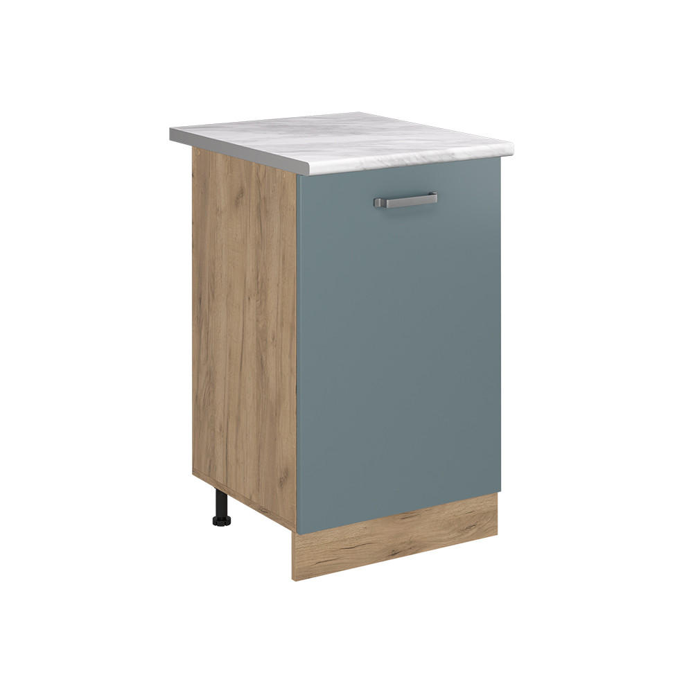 KÜCHENUNTERSCHRANK R-Line, Blau-Grau/Goldkraft Eiche, 50 cm Arbeitsplatte Marmor - Honigeiche/Blaugrau, Holzwerkstoff (50/81.6/60cm) - Vicco