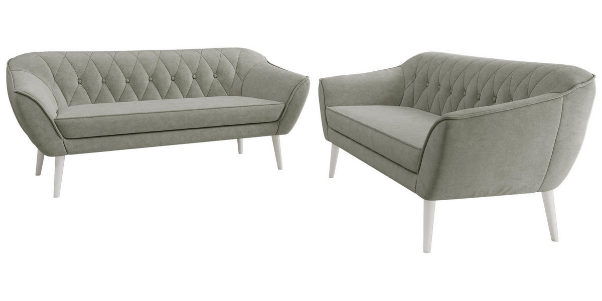 SEDACÍ SOUPRAVA PIRS 3+3 - Světle šedá Strukturovaná látka - Bílé nohy - bílá/stříbrná, kompozitní dřevo/textil (180/75/74cm) - MKS