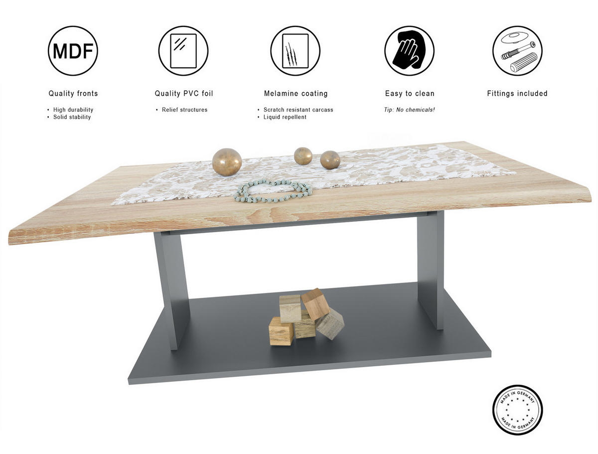 COUCHTISCH Melo Eiche sägerau - Eiche San Remo, Holzwerkstoff (67.5/102/40cm) - Vladon