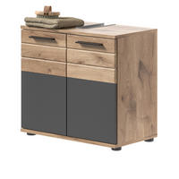 WASCHBECKENUNTERSCHRANK Eiche, grau 60 cm mit Soft-Close - Eichefarben/Schwarz, Holzwerkstoff/Kunststoff (60/56/34cm) - Inn.Furn