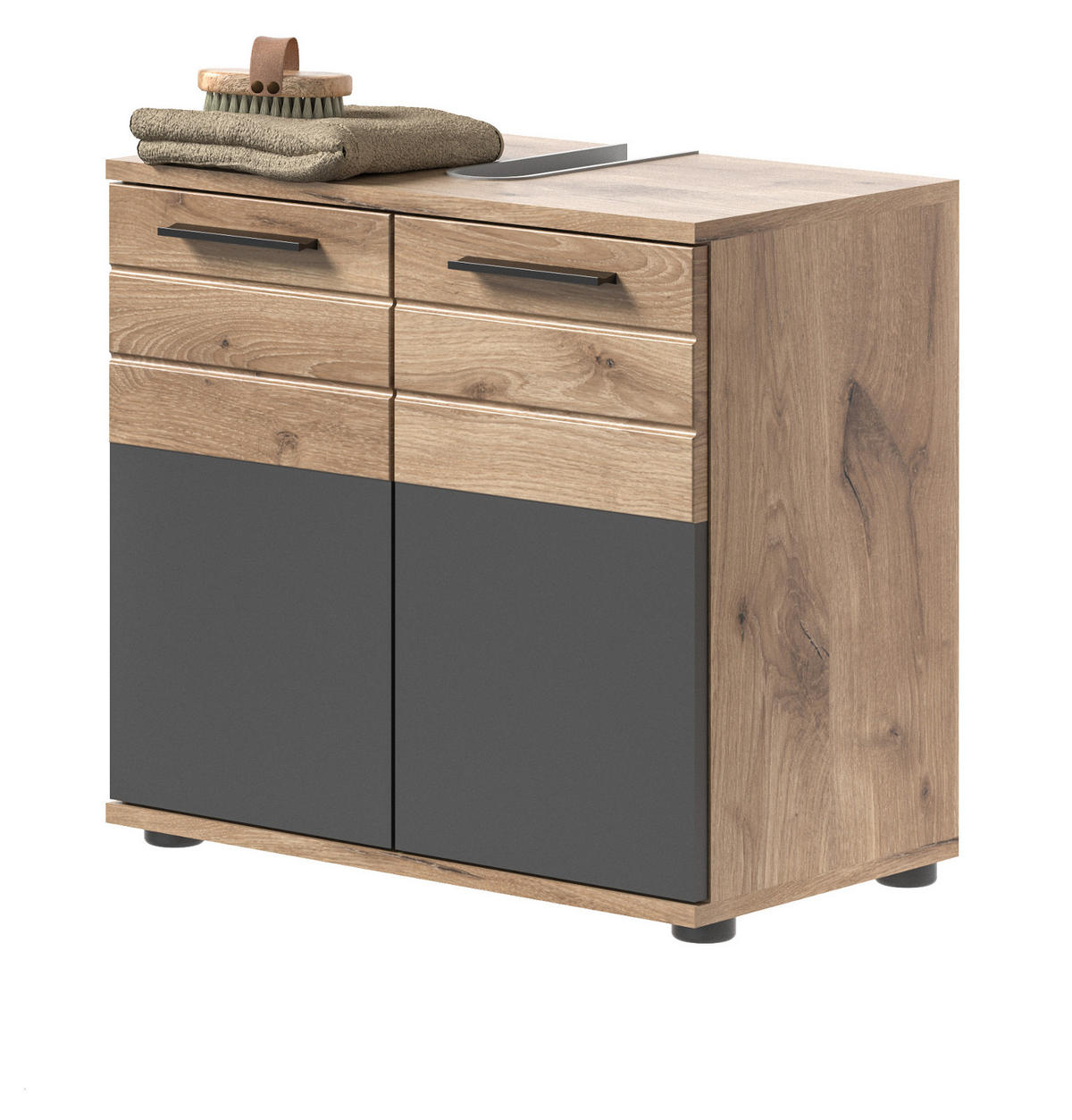 WASCHBECKENUNTERSCHRANK Eiche, grau 60 cm mit Soft-Close - Eichefarben/Schwarz, Holzwerkstoff/Kunststoff (60/56/34cm) - Inn.Furn