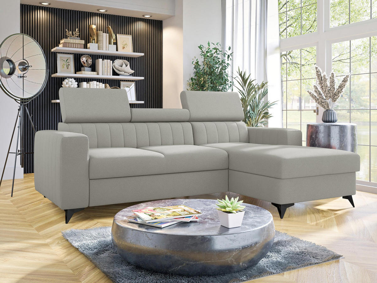 ECKSOFA Milano, Seite: Rechts 2R+LC - Hellgrau/Schwarz, Holz/Textil (236/172cm) - MIRJAN24