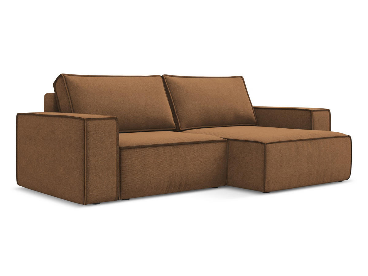 ECKSOFA mit Schlaffunktion Strukturstoff Stoff Orange - Terra cotta/Schwarz, Kunststoff/Textil (257/148cm) - Makamii