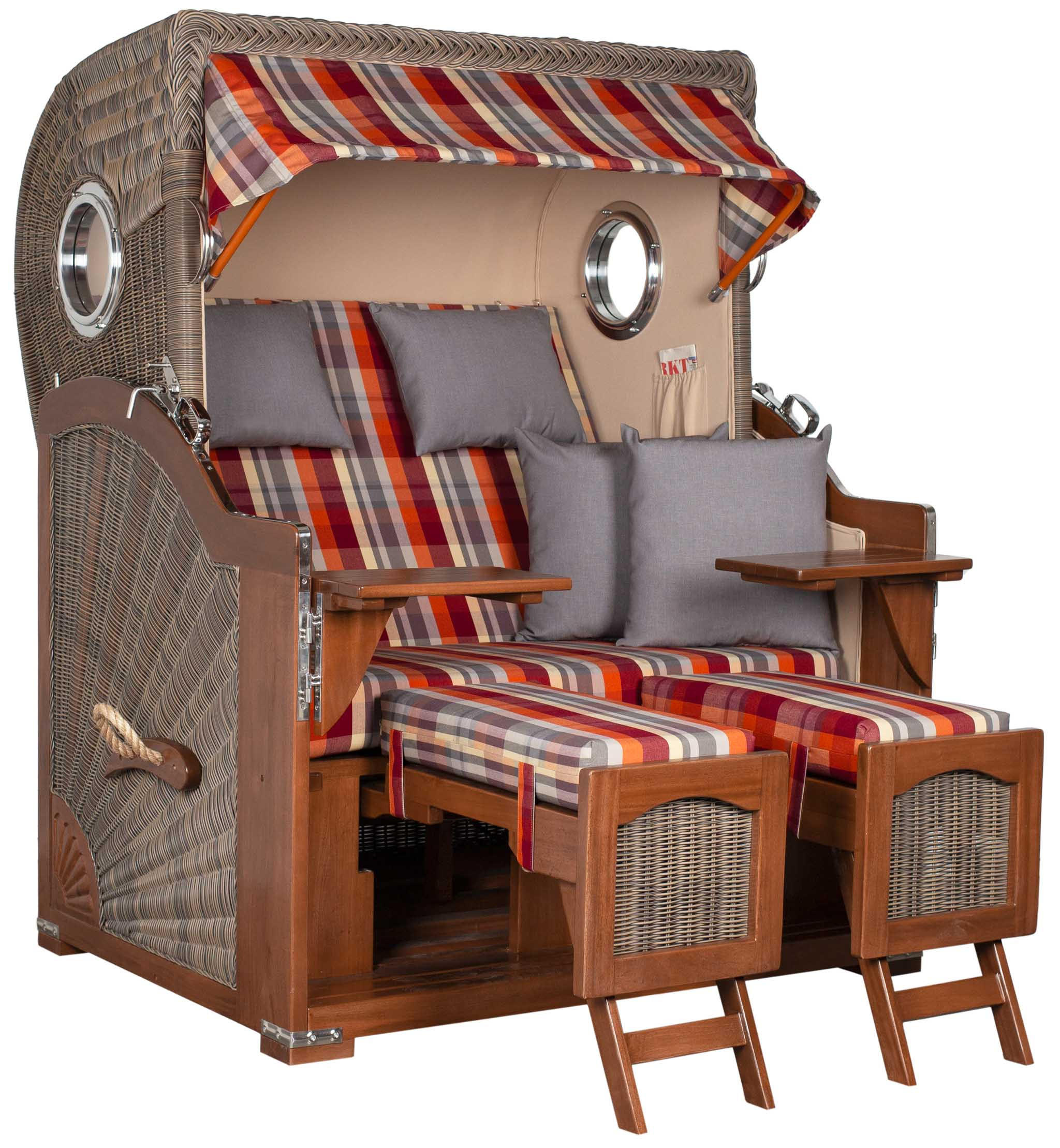 STRANDKORB 2-Sitzer Düne Mahagoni 584 - Rot/Braun, Holz (125/170/80cm) - Mr. Deko