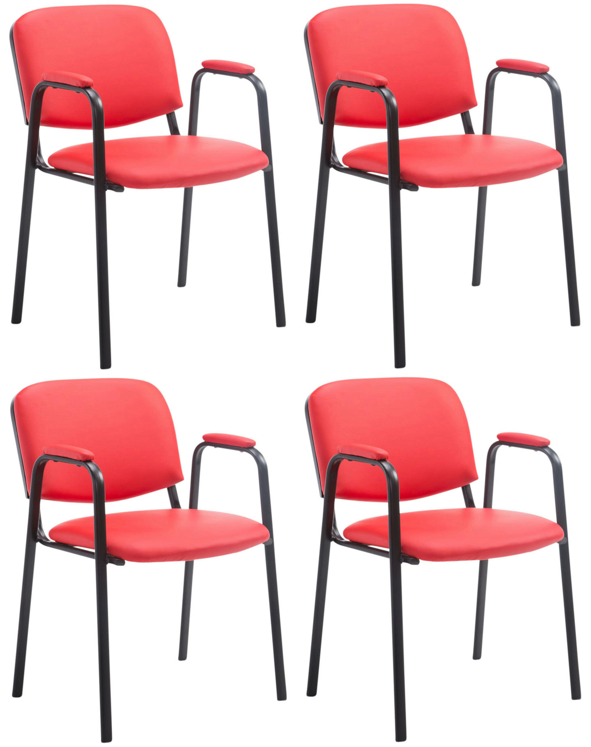 BESUCHERSTUHL 4er Set Lederlook rot - Rot, Textil/Metall (53/79/55cm) - CLP
