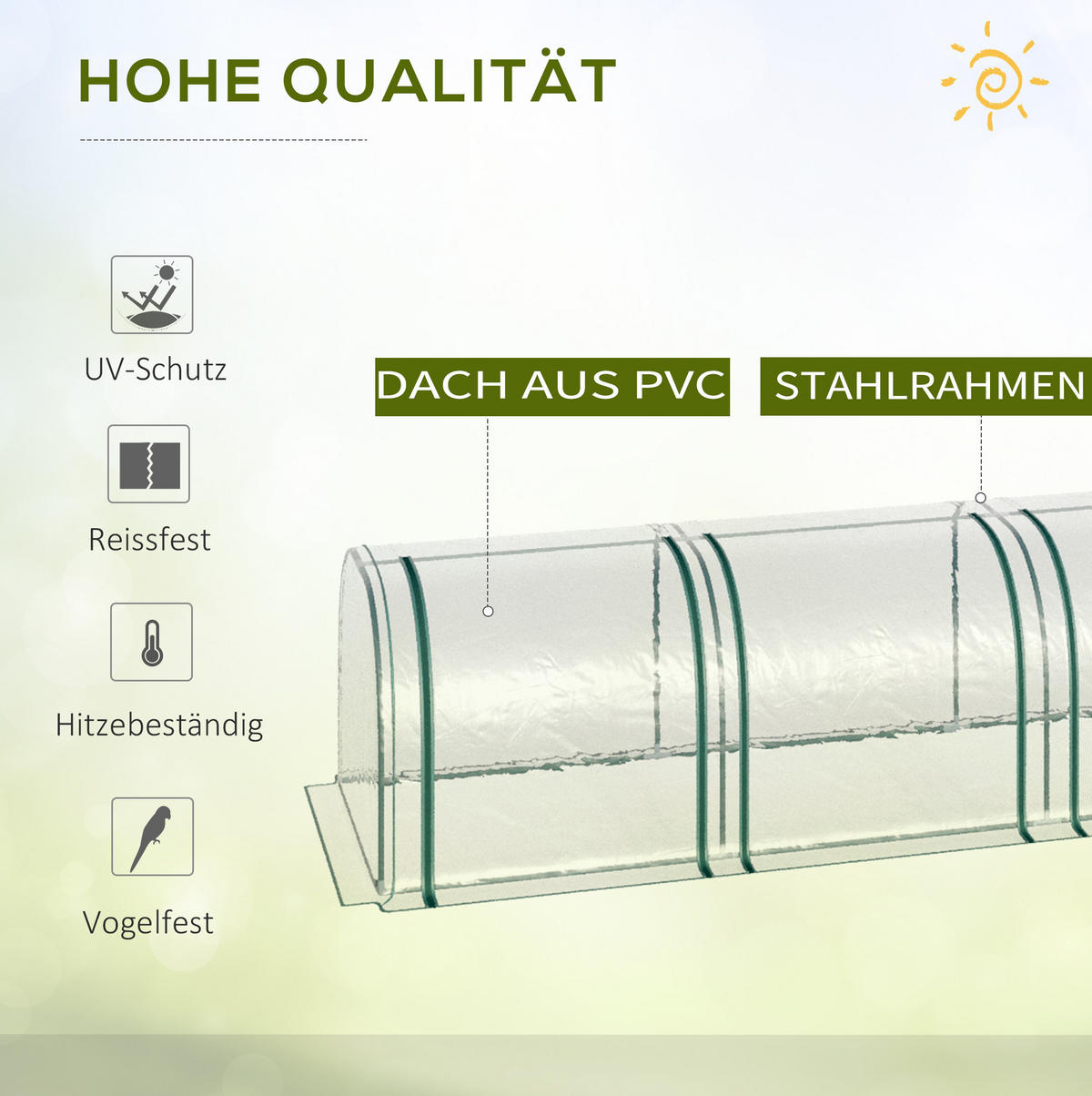 GEWÄCHSHAUS aus Stahl 295x100x80 cm Transparent mit 3 Reißverschlussfenstern - Transparent, Metall (100/80/295cm) - Modfu