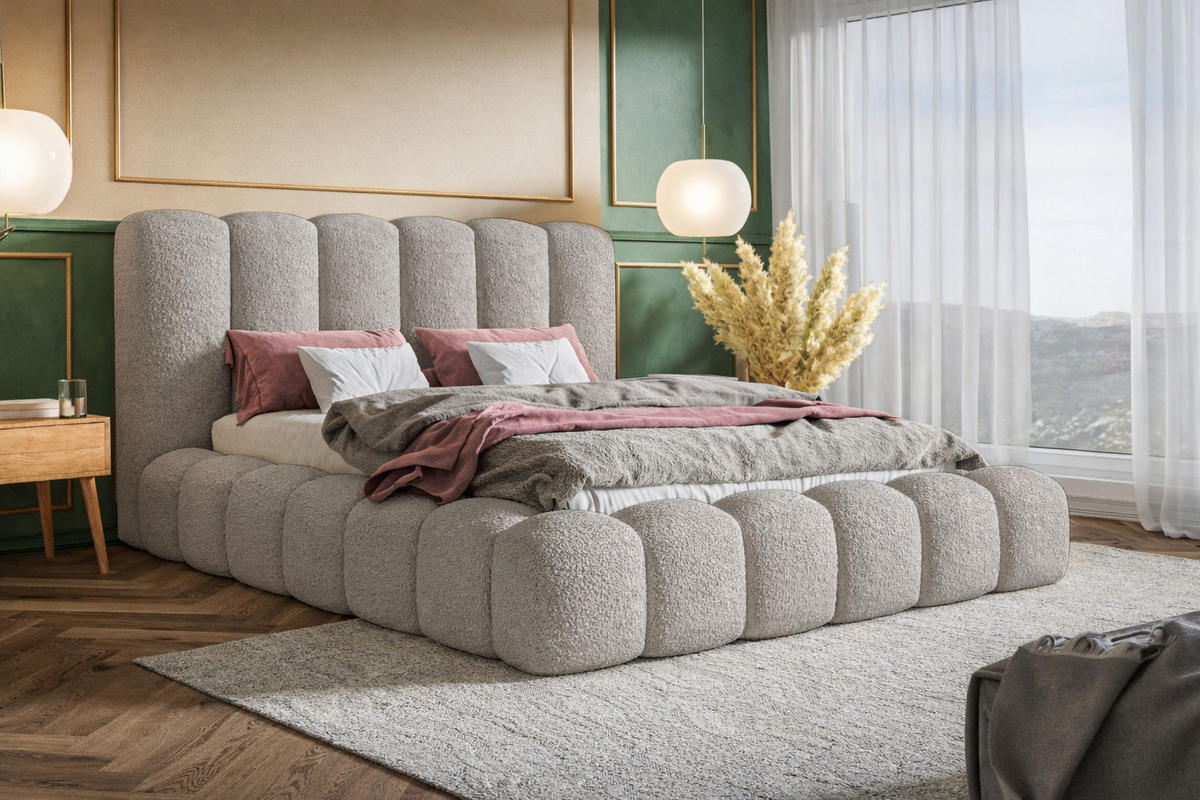 POLSTERBETT 180x200 Madeno mit Bettkasten, Boucle, Hellgrau - Hellgrau, Holz/Textil (180/200cm) - Emporius