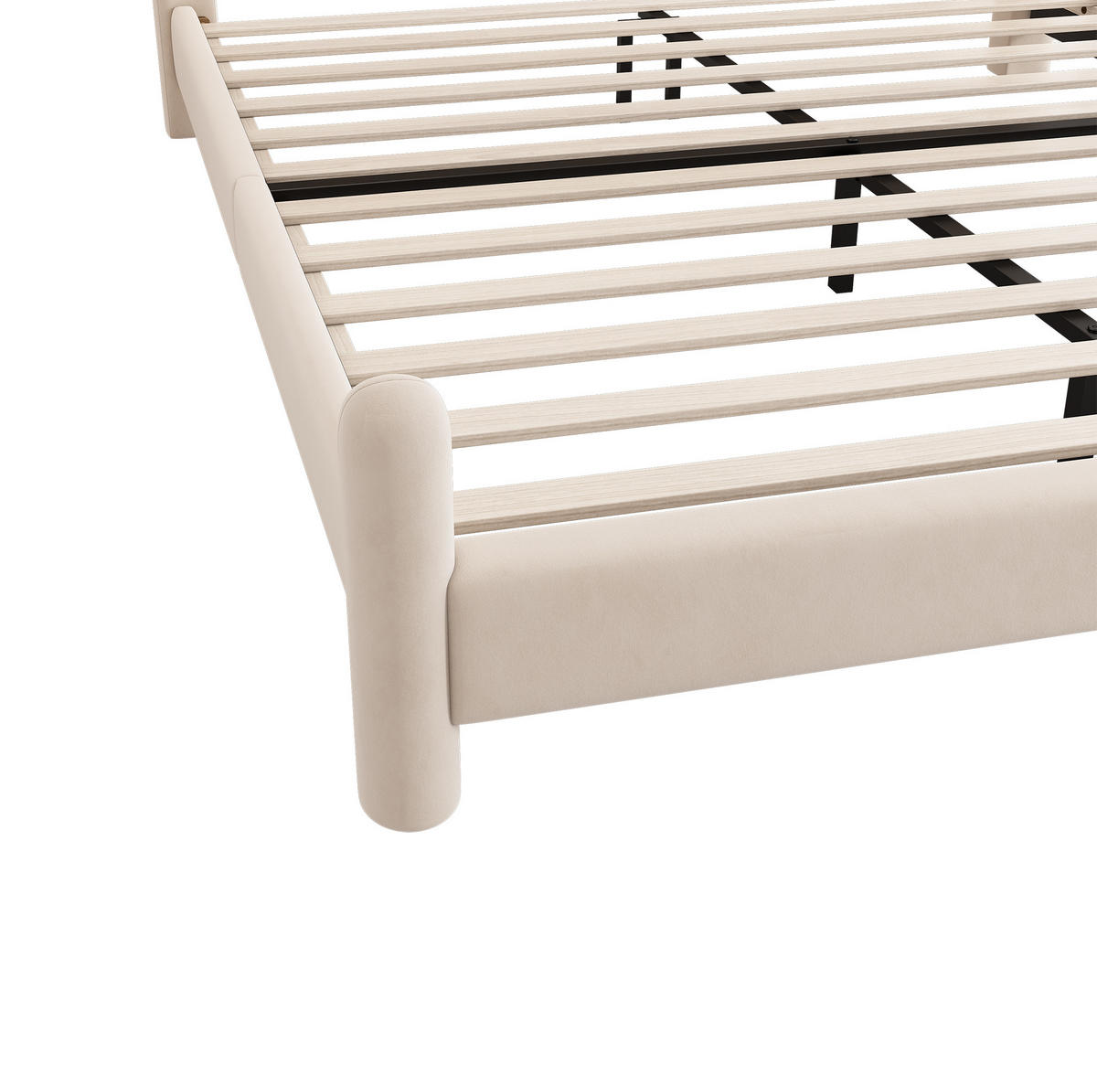 SAMT-POLSTERBETT 160/200 cm in Beige mit Lattenrost und gepolstertem Kopfteil - Beige, Textil (160/200cm) - BEAOK