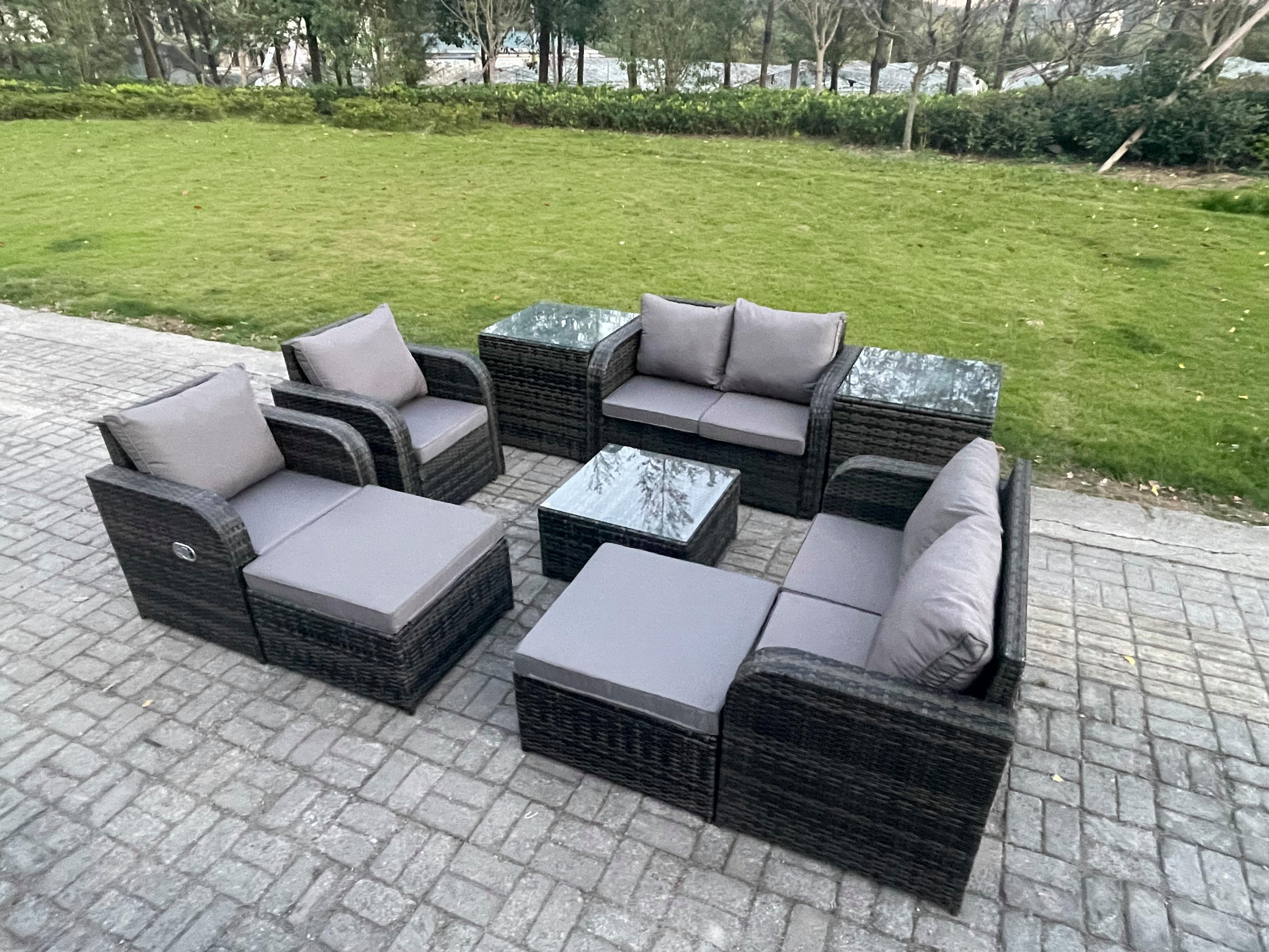 GARTENMÖBELGARNITUR Polyrattan Dunkelgrau 8-Sitzer - Dunkelgrau, Metall - Fimous
