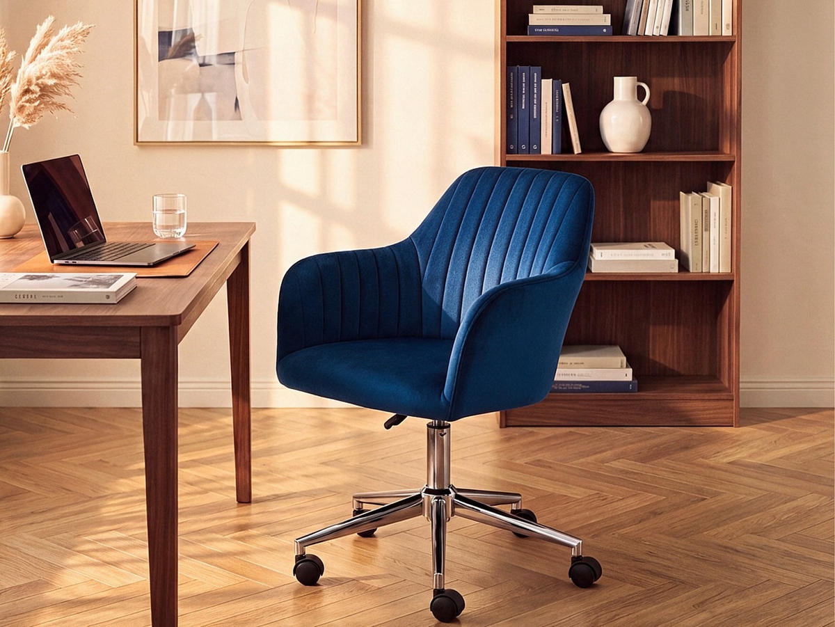 BÜROSTUHL ohne Armlehnen - 59 cm x 61.5 cm - samt - königsblau Eleana - Blau, Textil/Metall (59/89/61.5cm) - Vente-Unique