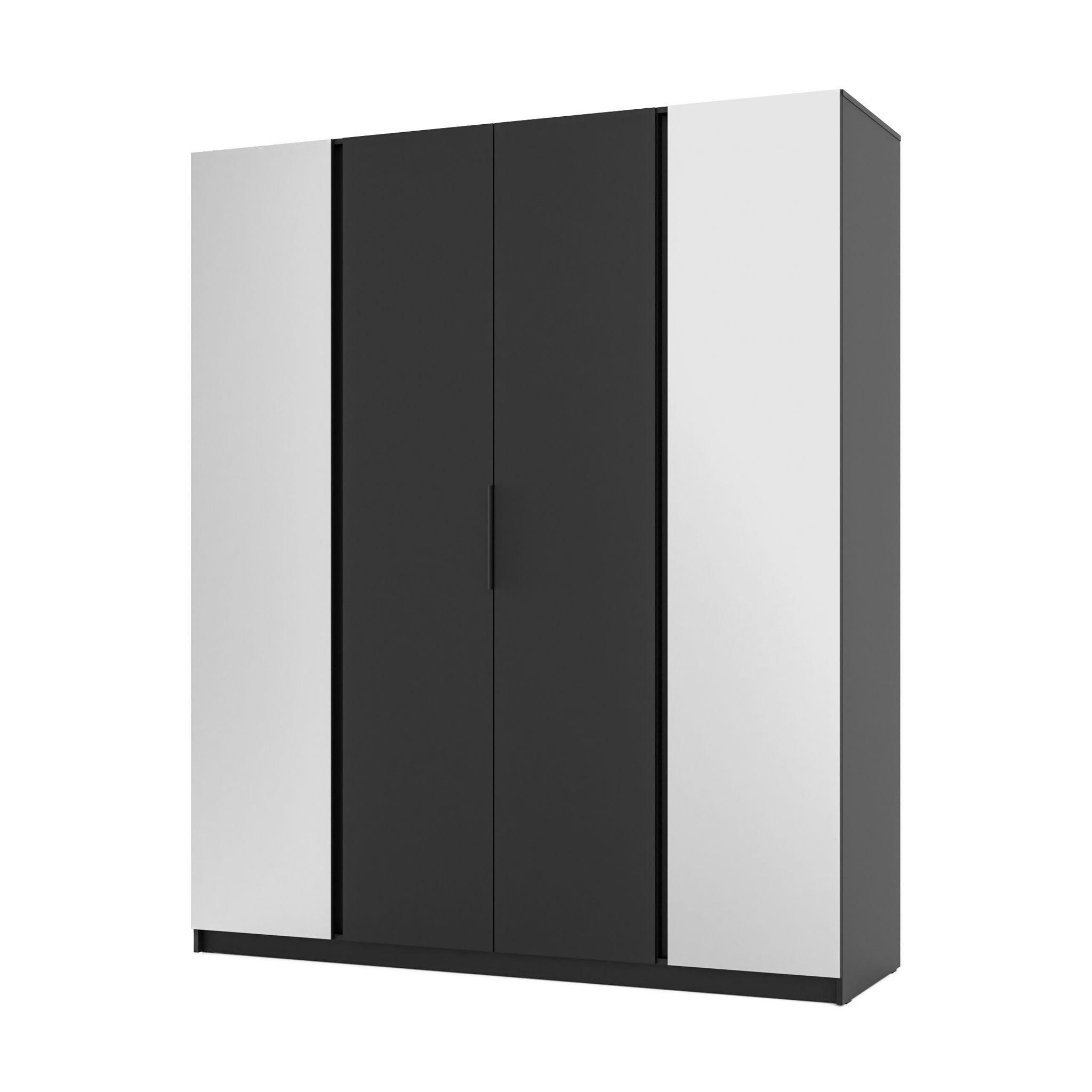 DREHTÜRENSCHRANK CAGLIARI 200/239/61,9cm 4-türig mit Spiegel Schwarz - Schwarz, Holzwerkstoff (200/239/61.9cm) - MASSENO