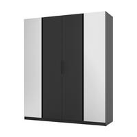 DREHTÜRENSCHRANK CAGLIARI 200/239/61,9cm 4-türig mit Spiegel Schwarz - Schwarz, Holzwerkstoff (200/239/61.9cm) - MASSENO