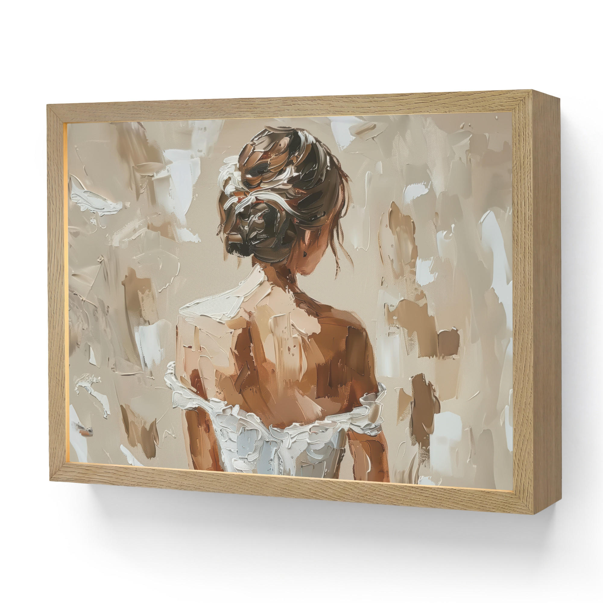 NÁSTĚNNÁ LAMPA S AKUMULÁTOREM Žena - malba - abstraktní - béžová - moderní 40x30 cm - světle hnědá, kompozitní dřevo (40/30/8cm) - OnlyWow