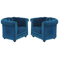 SESSEL 2er-Set - Samt - Grünblau - CHESTERFIELD - Blau, Textil (78/72/88cm) - Vente-Unique