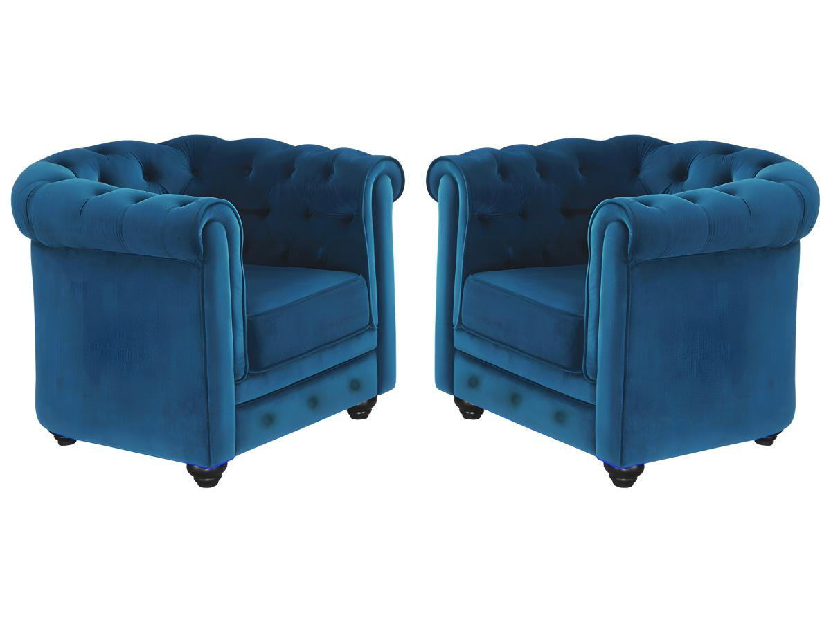 SESSEL 2er-Set - Samt - Grünblau - CHESTERFIELD - Blau, Textil (78/72/88cm) - Vente-Unique