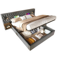 POLSTERBETT 180/200 cm Grau Hydraulisch Stauraumbett mit 2 Nachttischen - Grau, Textil (180/200cm) - OKWISH