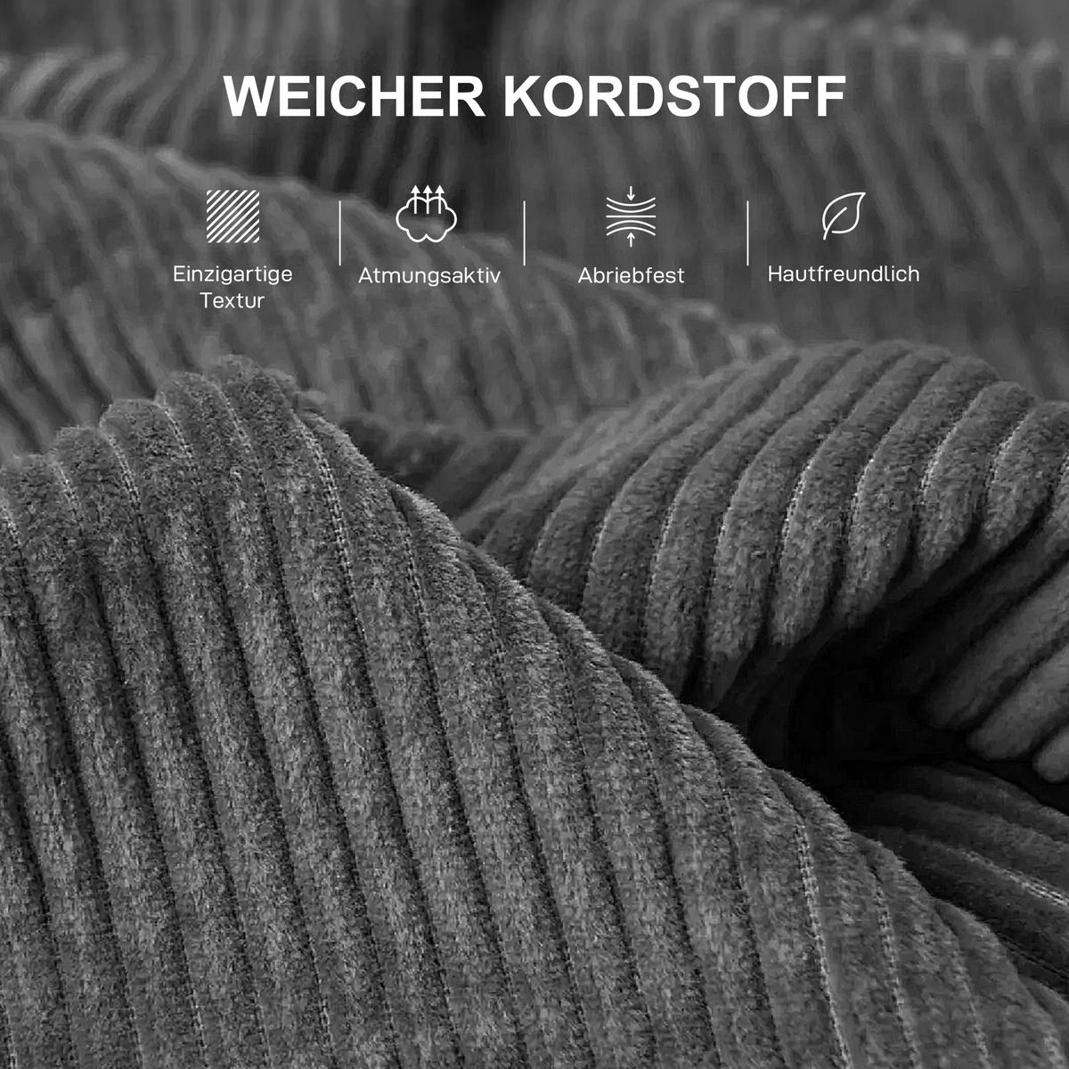 3-SITZER-SOFA, Couch mit Armlehnen, Zierkissen, Polstersofa mit Cordbezug, Grau - Dunkelgrau/Schwarz, Kunststoff/Textil (80/88/212cm) - HOMCOM