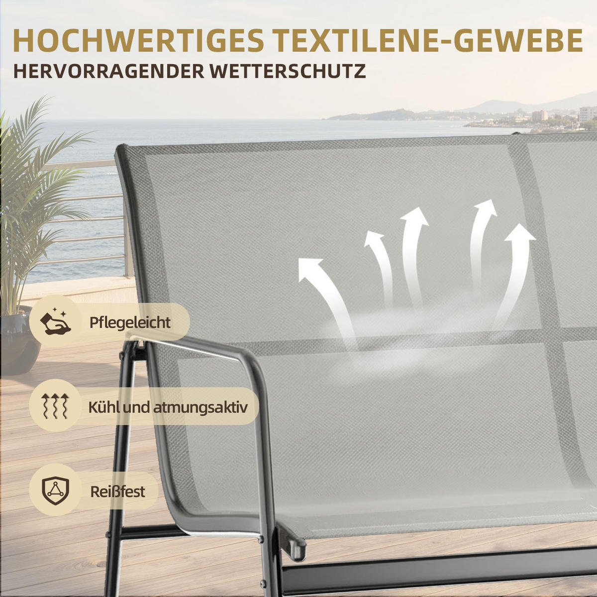 ECKSOFA Gartenmöbel Set 4tlg Schwarz Grau Loungeset - Dunkelgrau, Textil - Rattrix