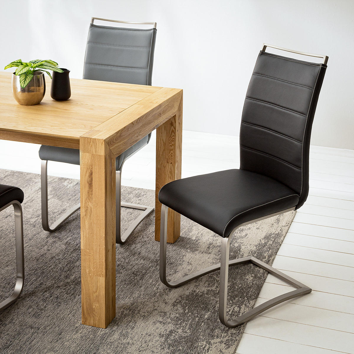 FREISCHWINGER-SET - Kunstleder - Schwarz, Kunststoff/Metall (42/102/56cm) - home24