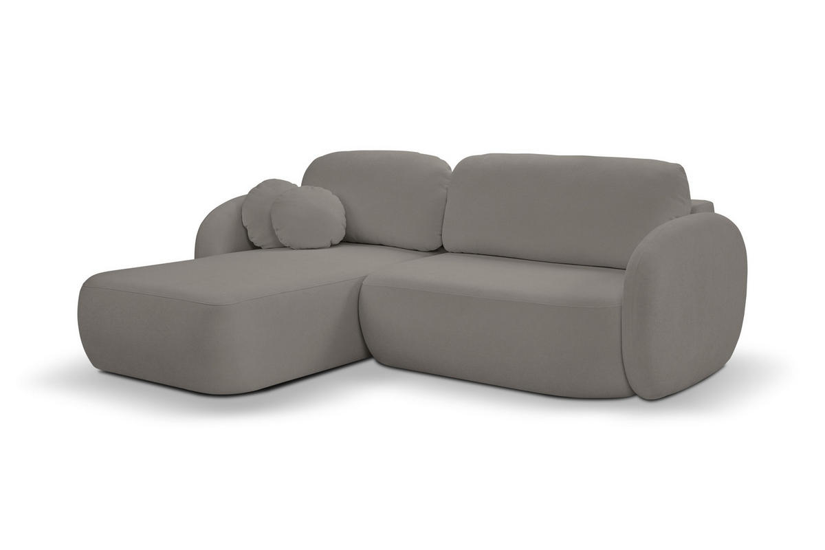 ECKSOFA AMICO L-S Grau Geflochtener Stoff mit Schlaffunktion - Grau, Holz (248/174cm) - MASSENO