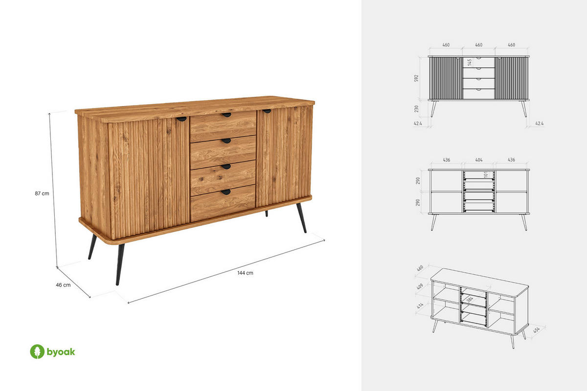 KOMMODE LINA - Kernbuche, Holz (144/87/46cm) - byoak
