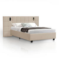 POLSTERBETT Luzano mit Leselicht Beige Samt - Beige, Holz (140/200cm) - Juskys