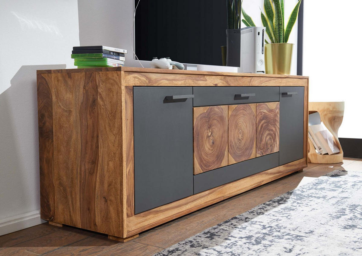 TV-BOARD Sheesham 178x46x62 gebeizt TURIN #07 - Braun, Holz (178/62/46cm) - Massivmoebel24